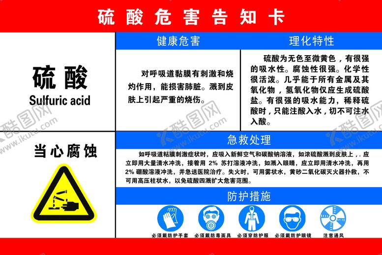 编号：26573109180301240398【酷图网】源文件下载-硫酸危害告知卡