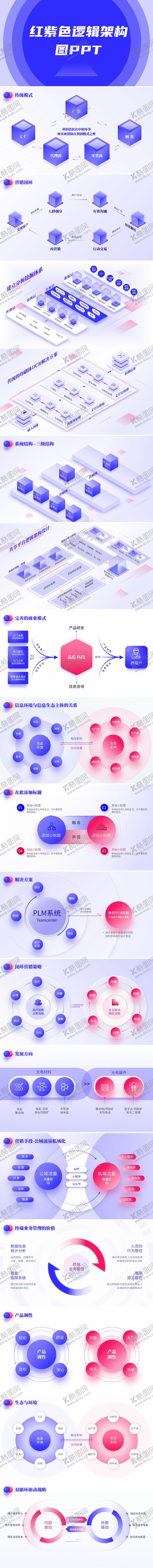 编号：35268503102112198125【酷图网】源文件下载-红紫色逻辑架构图PPT