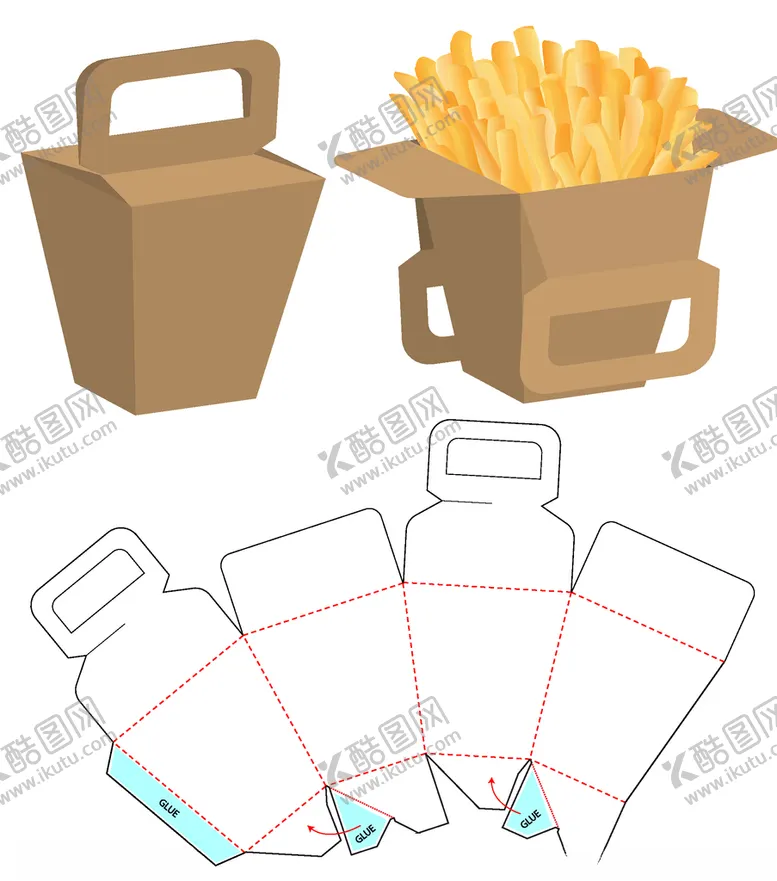 编号：72435704111116083215【酷图网】源文件下载-薯条外卖手提梯形食品纸盒包装
