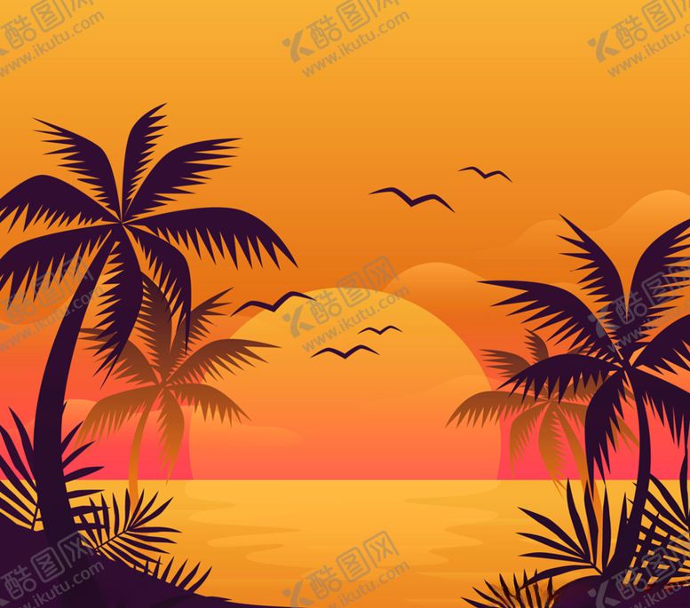 编号：83624409240056418882【酷图网】源文件下载-创意夕阳沙滩大海风景