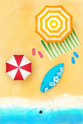 夏季夏日沙滩海岸太阳伞清新背景