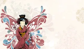 日本元素和服女子蝴蝶翅膀卡通元
