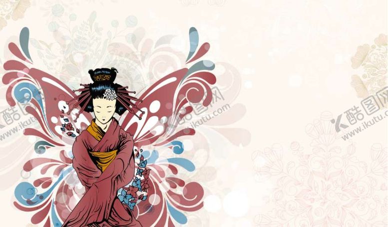 编号：66348310300508098983【酷图网】源文件下载-日本元素和服女子蝴蝶翅膀卡通元