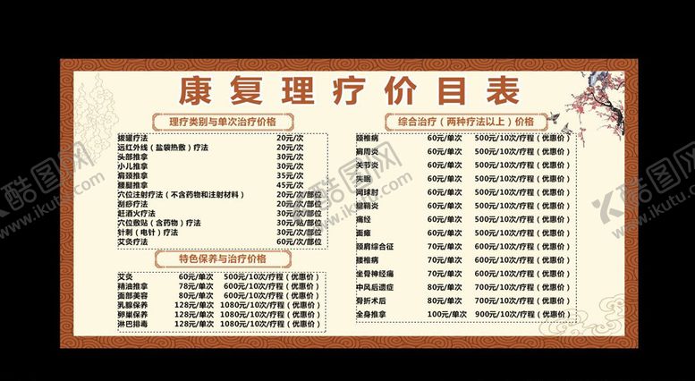 编号：53010310111501353125【酷图网】源文件下载-理疗价目表