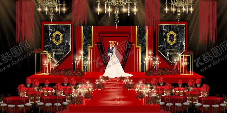 编号：43072109300201181040【酷图网】源文件下载-红黑金婚礼