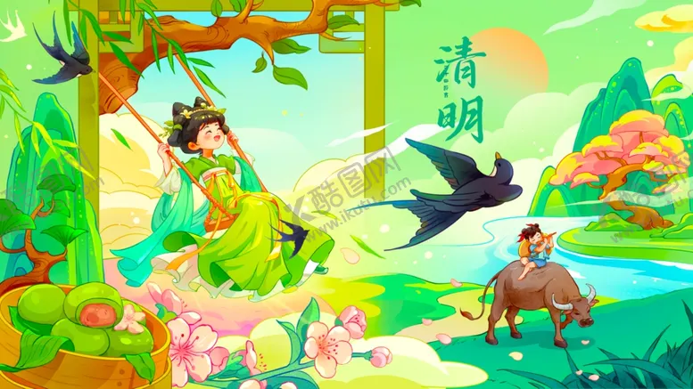 编号：75254904061709432251【酷图网】源文件下载-清明古风插画仙女与飞鸟