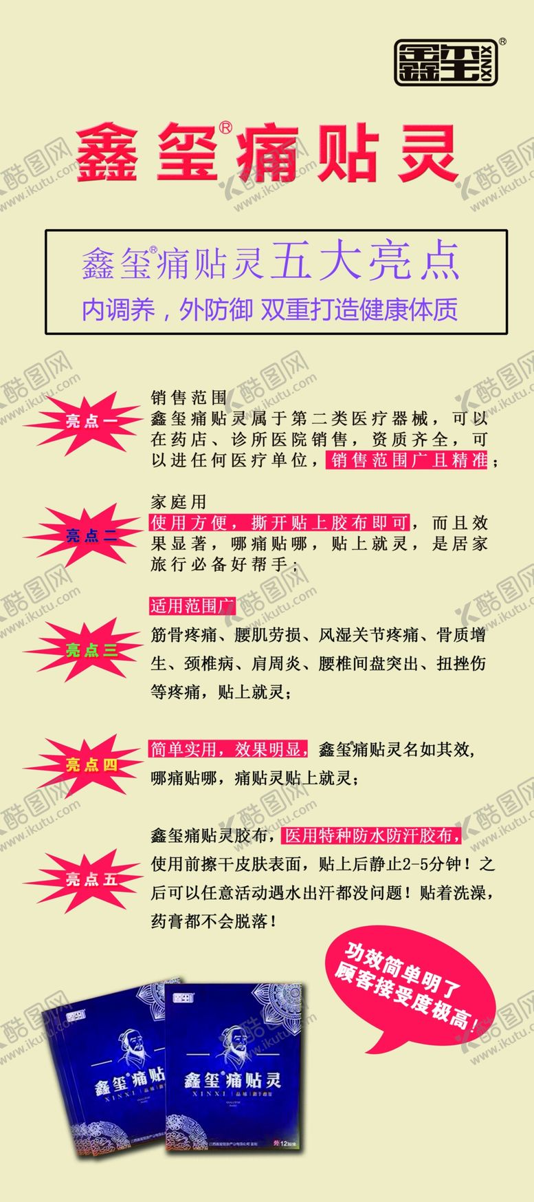 编号：40878507081057328075【酷图网】源文件下载-鑫玺痛贴灵海报展架