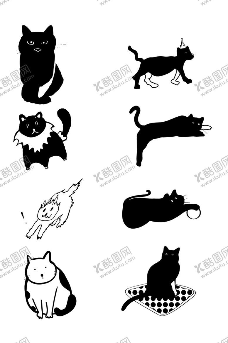 编号：12086709280334498270【酷图网】源文件下载-黑白卡通猫咪