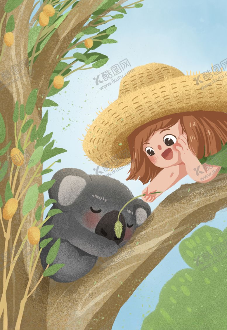 编号：26594209251000109434【酷图网】源文件下载-女孩和考拉插画图片