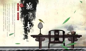 水墨画图片山水风景中国风展板现代新式江南烟雨