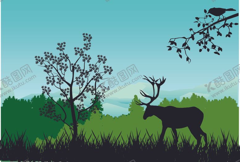 编号：44053410041837373146【酷图网】源文件下载-北欧森林麋鹿装饰画
