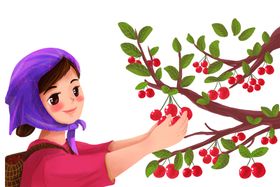 摘樱桃的小女孩