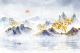新中式鎏金山水背景