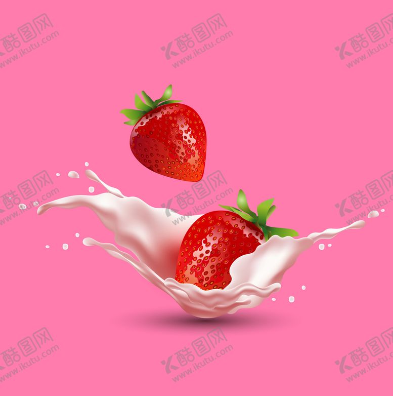 编号：14896010040004549053【酷图网】源文件下载-草莓和飞溅的牛奶