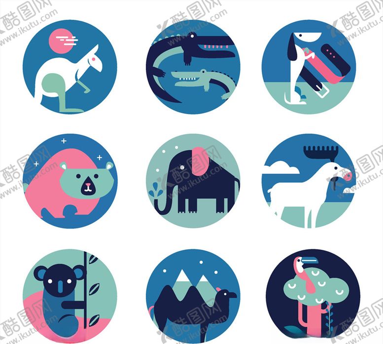编号：60022910271948003858【酷图网】源文件下载-9款抽象野生动物图标