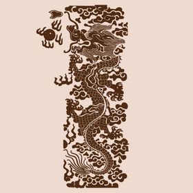 手绘中国龙版画插画