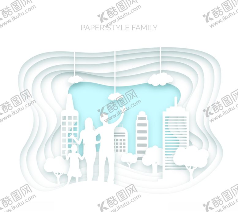 编号：96258305111452115642【酷图网】源文件下载-白色城市三口之家剪贴画
