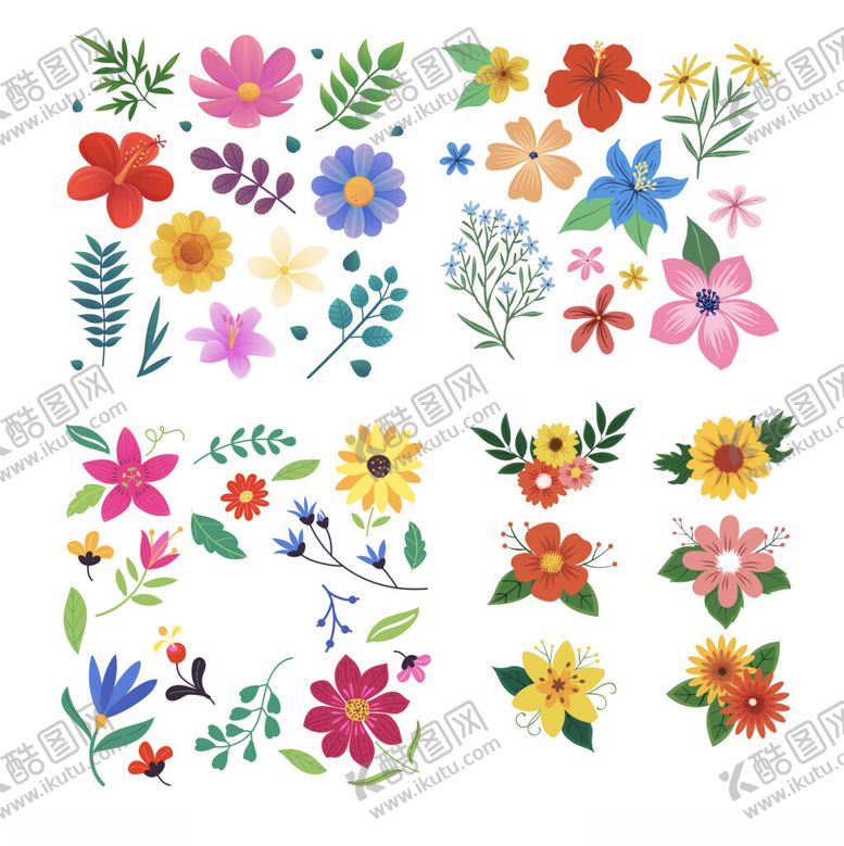 编号：38736404080152326280【酷图网】源文件下载-多彩手绘花卉图案集合