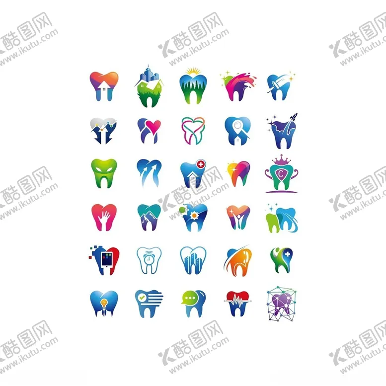 编号：97391806300600148213【酷图网】源文件下载-多彩卡通牙齿图标集合