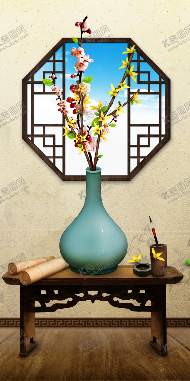 编号：10078510140930428153【酷图网】源文件下载-简约花瓶玄关画