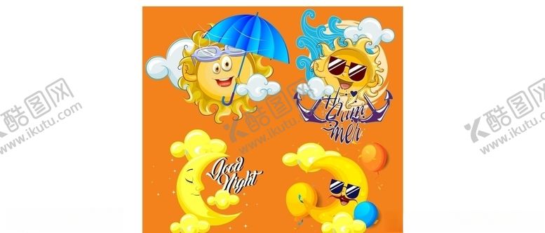 编号：94841709221414249147【酷图网】源文件下载-卡通月亮和太阳矢量