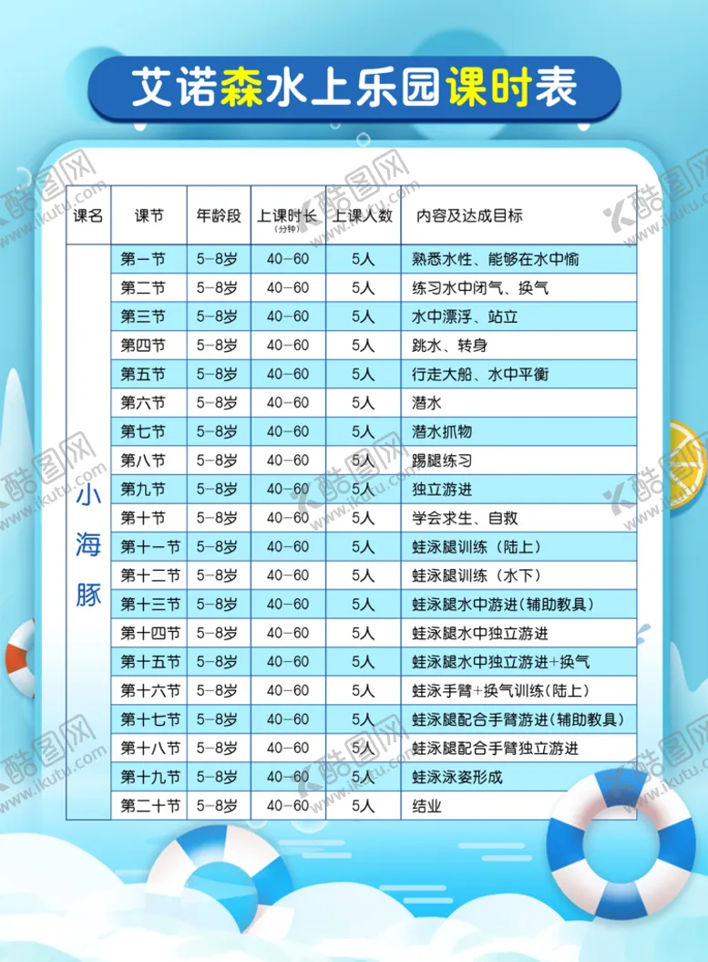 编号：46107310021341246148【酷图网】源文件下载-水乐园课程表蓝色