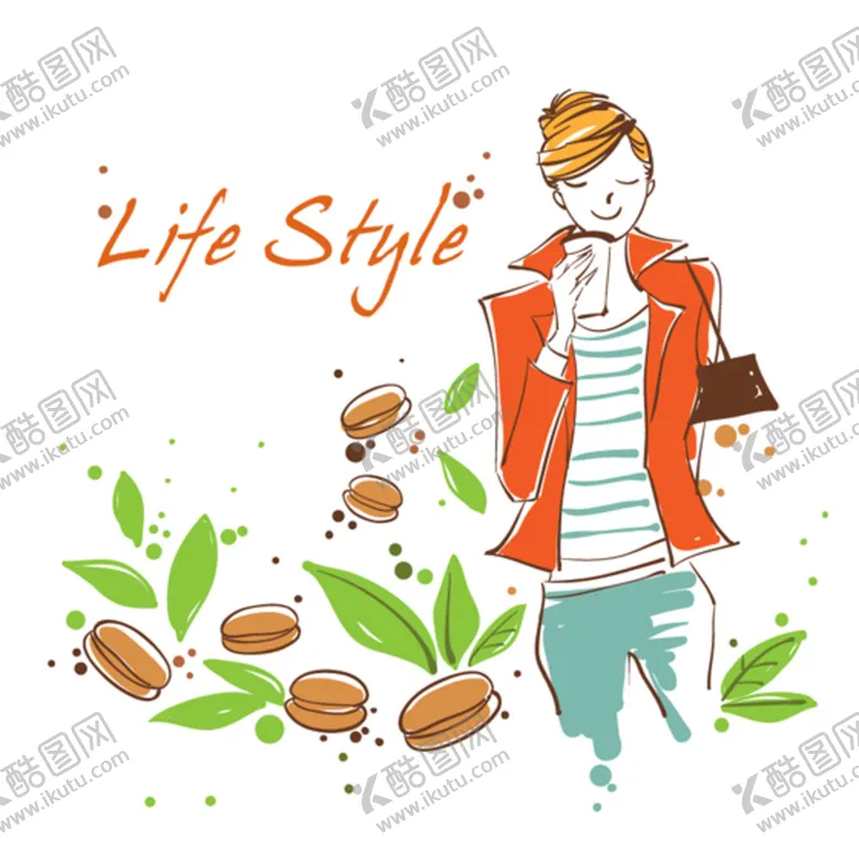 手绘下午茶女郎矢量咖啡时尚
