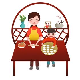 新年卡通画贴对联春节素材古风素材手绘
