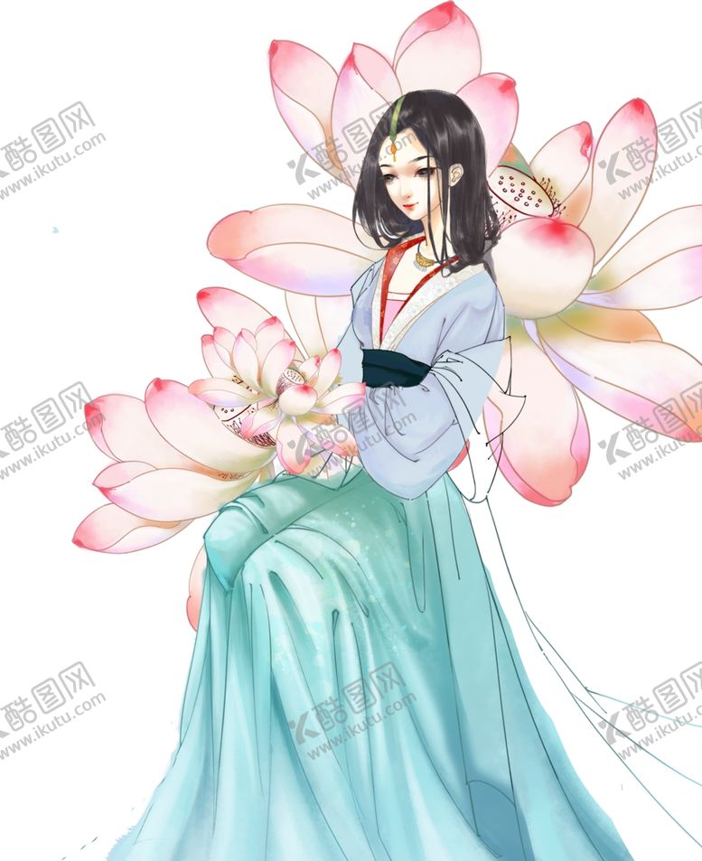 编号：41983705181918494821【酷图网】源文件下载-手绘古风荷花美女免抠元素