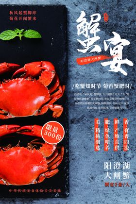 大闸蟹螃蟹中秋菊花海报展板