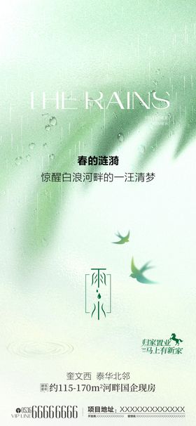 雨水节气花朵意境海报