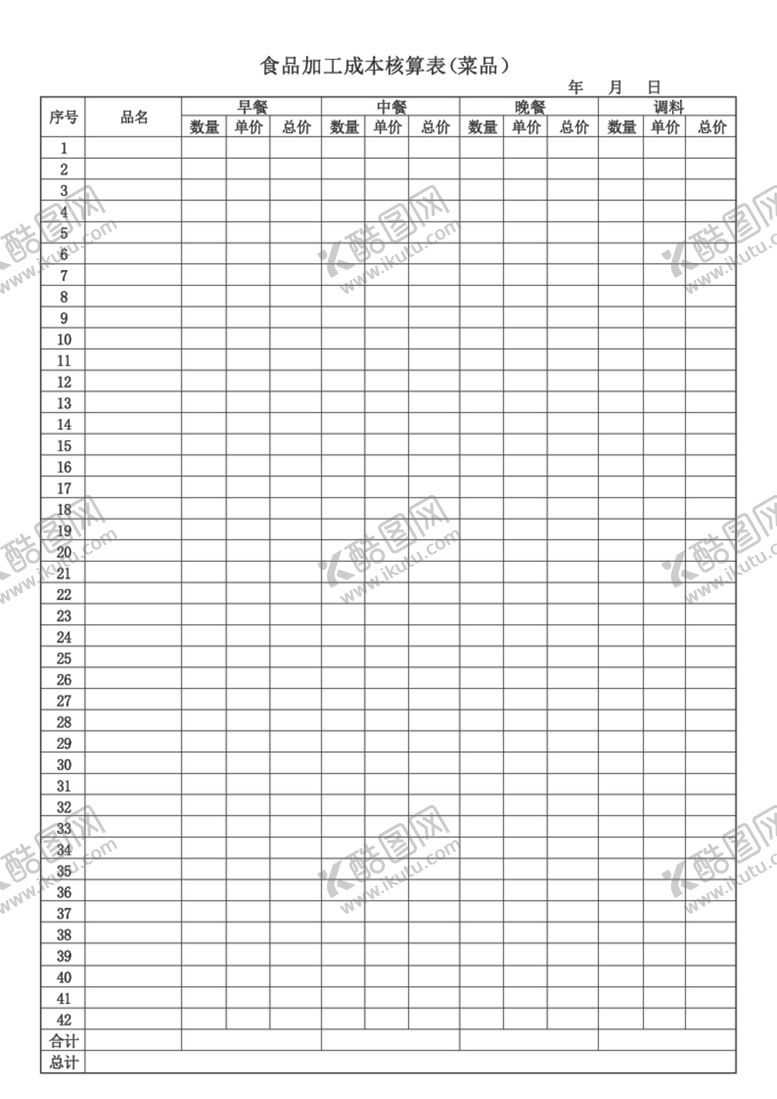 编号：21236610071756388440【酷图网】源文件下载-食品加工成本核算表