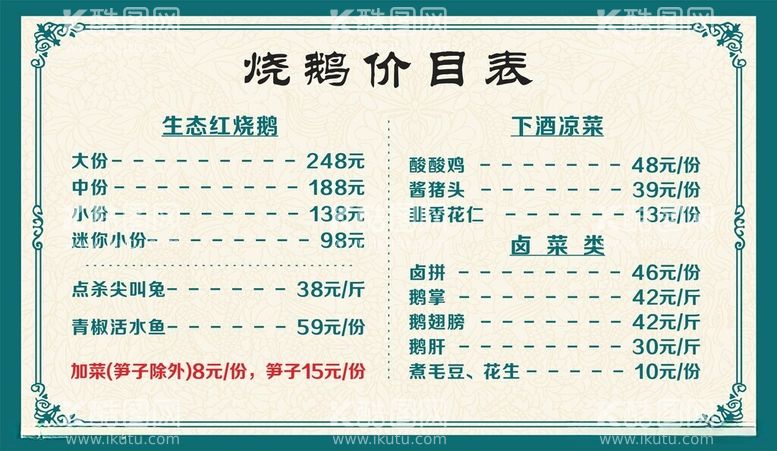 编号：49316812110148523987【酷图网】源文件下载-鹅肉价目表