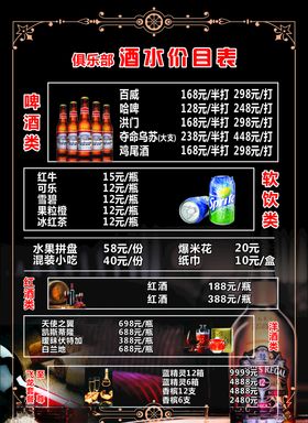 饮品价格表酒水单