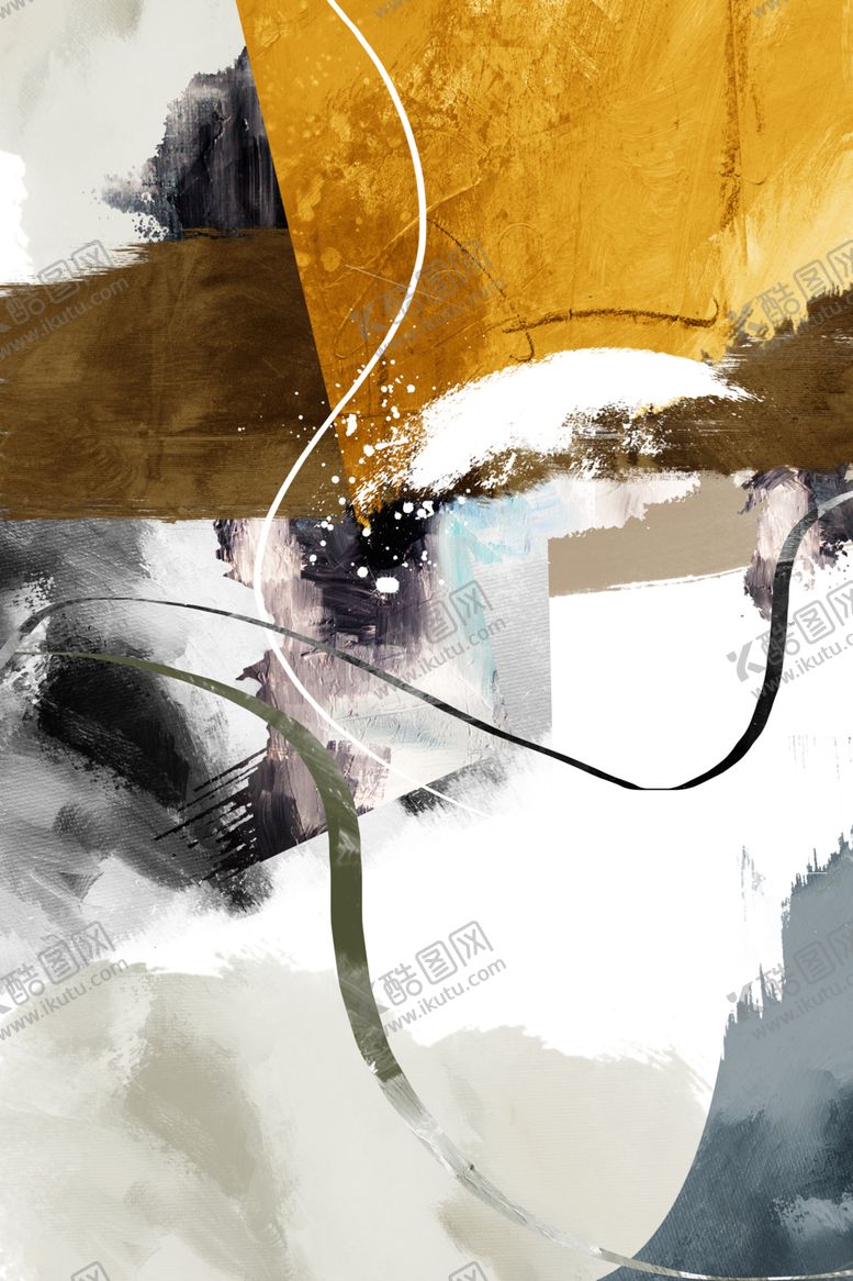 编号：57924409270850023761【酷图网】源文件下载-新中式泼墨水彩油画装饰画