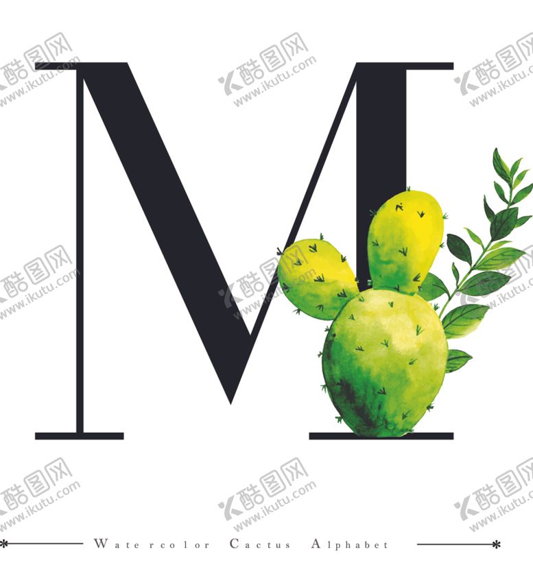 编号：86341009222104067412【酷图网】源文件下载-字母与水彩仙人掌组合字体