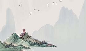 水墨山水画抽象装饰中国风电视背景墙图
