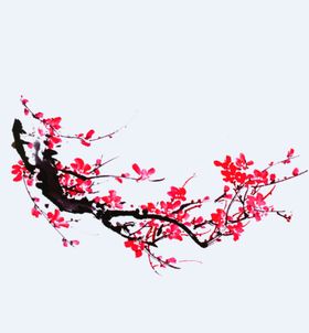 中国风水墨花卉PNG免扣古点缀背景梅