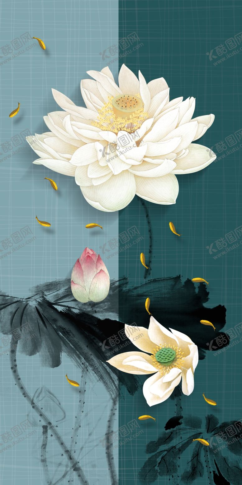 编号：91824509282333167446【酷图网】源文件下载-莲花荷花电视背景墙装饰