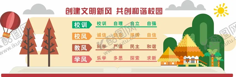 编号：51229811172235037790【酷图网】源文件下载-幼儿园三风一训文化墙