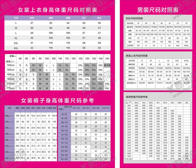 编号：52802210252148163568【酷图网】源文件下载-男女装对照表