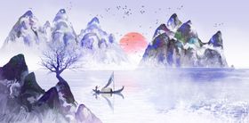 山水复古海报背景素材