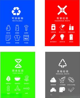 四色垃圾分类图标展示