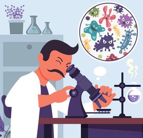 创意实验室研究细菌的男子