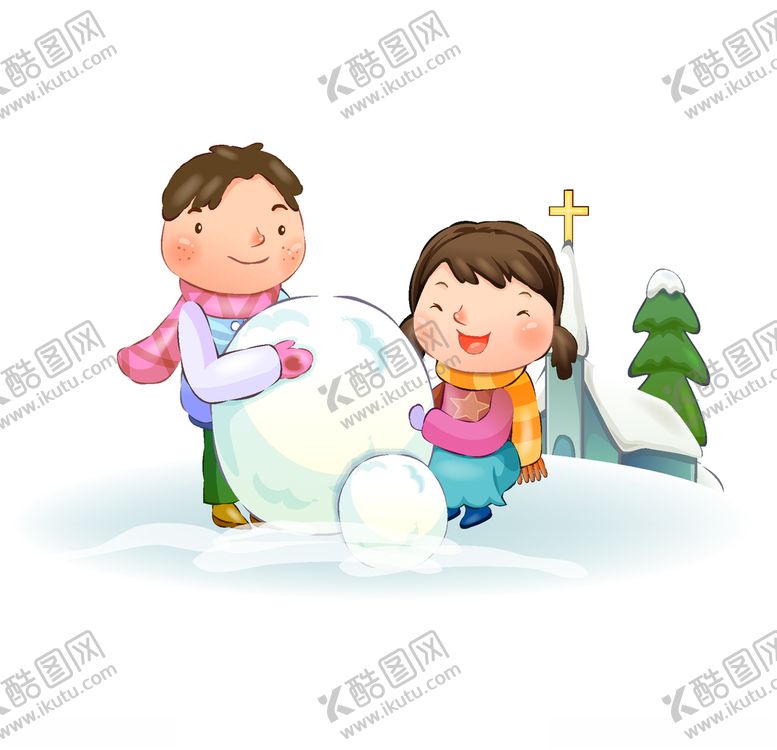 编号：68559804180725265194【酷图网】源文件下载-手绘冬季堆雪人的孩子