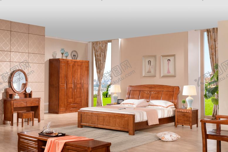 编号：99619709192343574857【酷图网】源文件下载-实木床