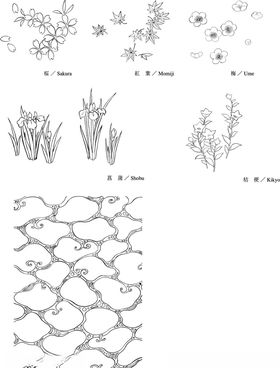 日本线描植物花卉矢量素材