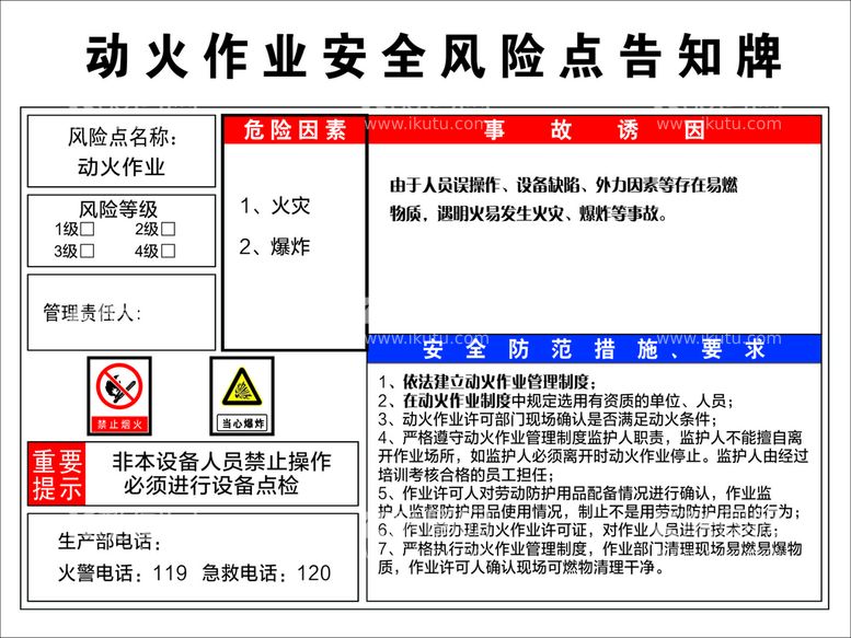 编号：38487611261328205215【酷图网】源文件下载-动火作业风险告知牌