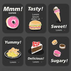 美味甜点与快餐图标集
