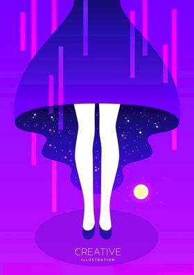 梦幻海报背景矢量儿童画时尚设计星空